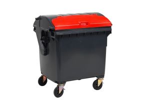 Container 1100 liter, grijs, met roldeksel grijs/rood