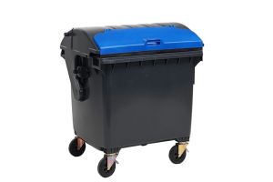 Container 1100 liter, grijs, met roldeksel grijs/blauw