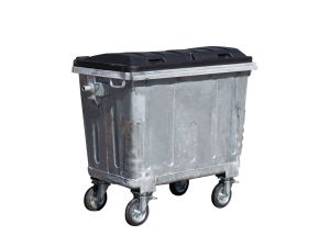 Stalen Container 660 liter met zwarte kunststof deksel