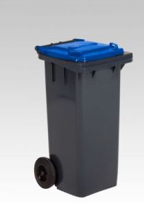 Container 120 liter grijs met blauwe deksel