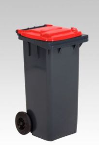 Container 120 liter grijs met rode deksel